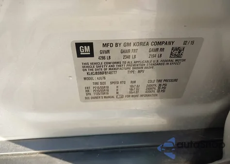 2015 Buick Encore Convenience z USA, uszkodzony, nr VIN KL4CJBSB6FB148777